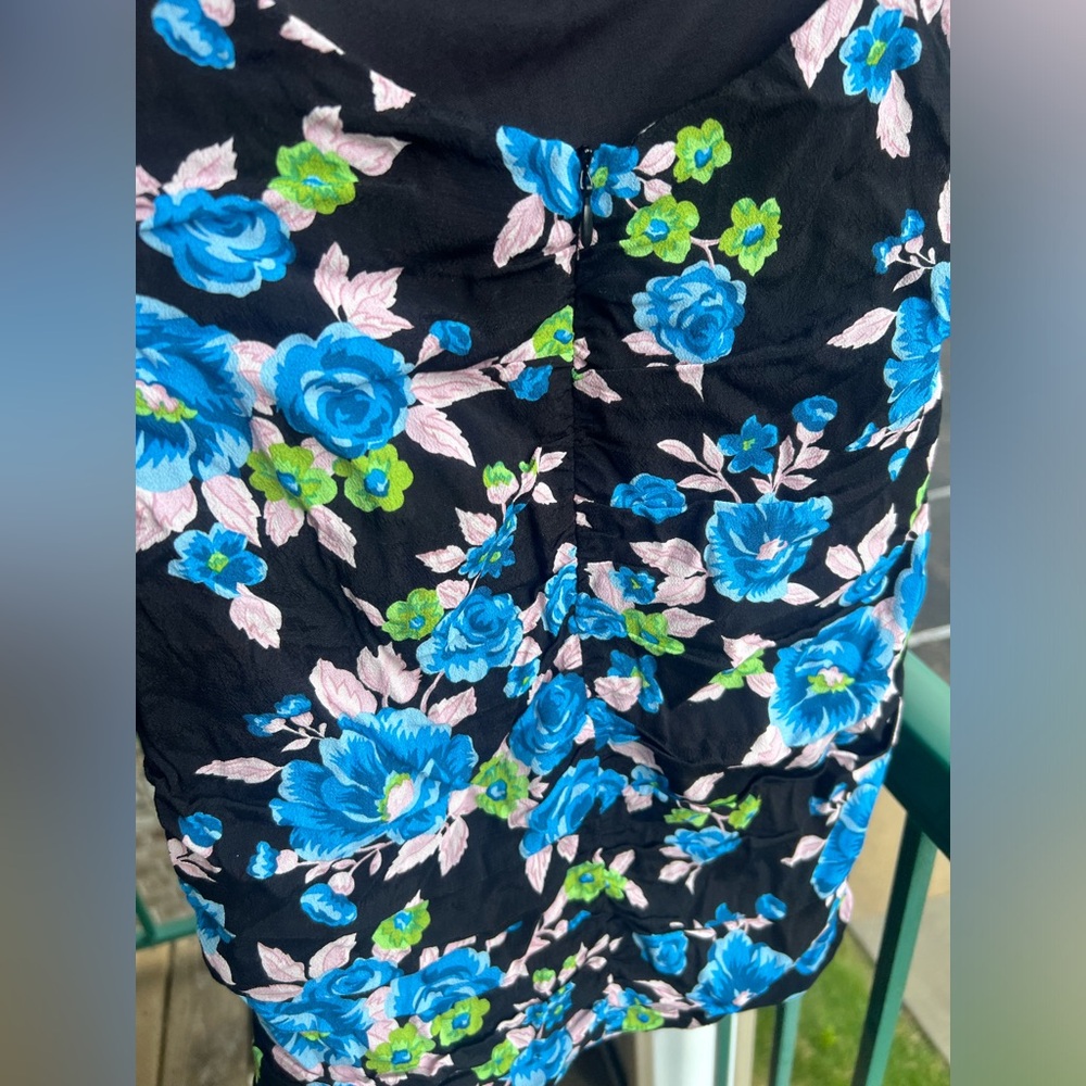 🆕 Zara Blue Floral Open Back Mini Dress XS | Long Sleeve Ruched - Picture 12 of 17